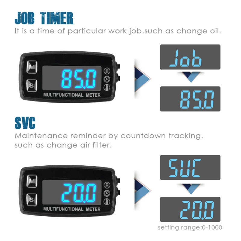 Runleader RL-HM035LT DC12V LED Engine Temp Gauge, Maintenance Hours Tachometer for Gasoline Engine Powered Equipments. - Image 3